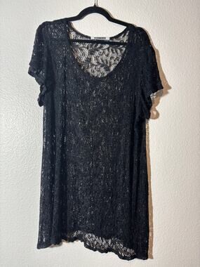 Vintage 90s Brentwood Women's Size XL Whimsigoth Grunge Black Lace Tunic Top
